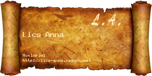 Lics Anna névjegykártya